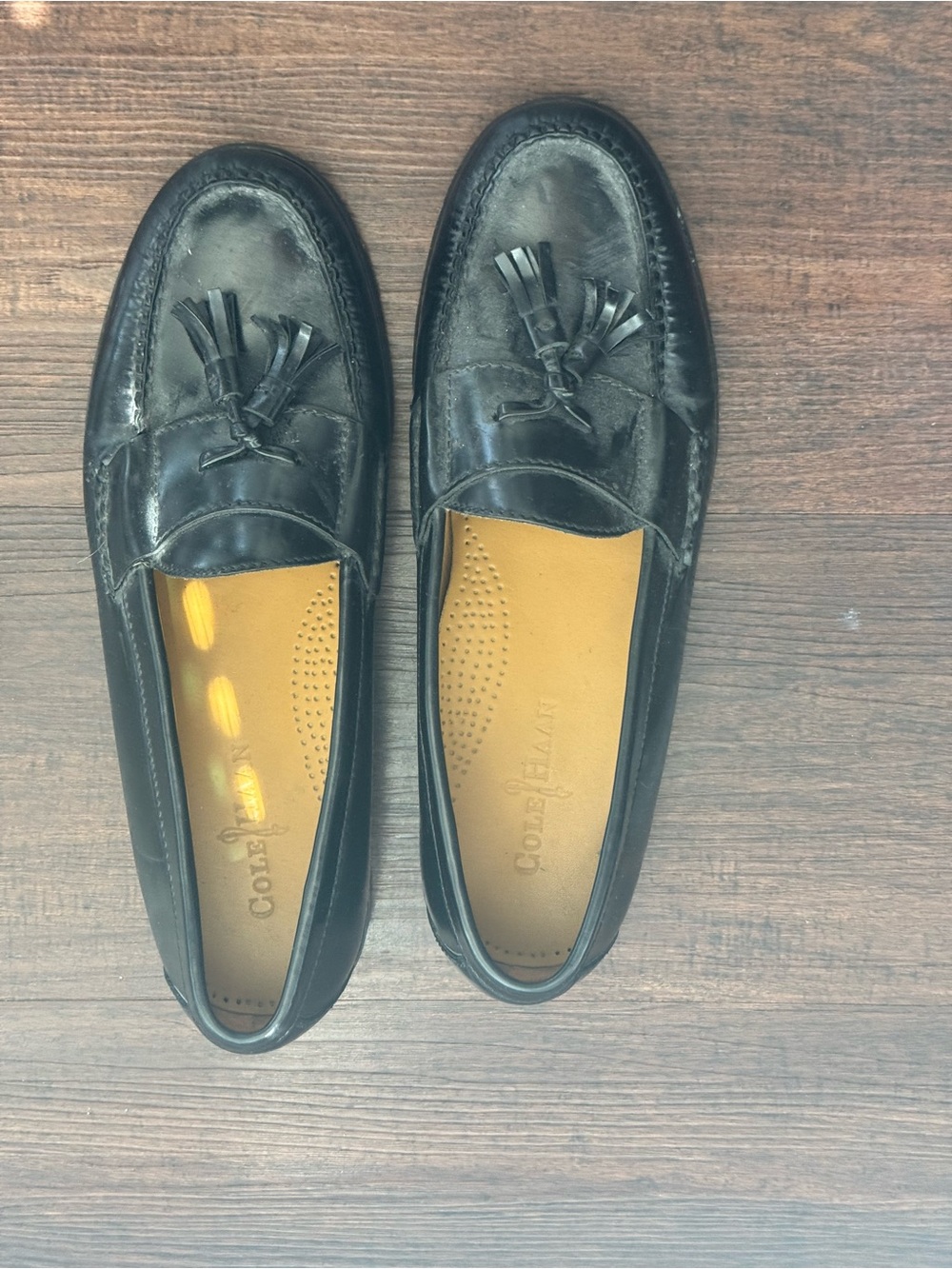 Cole Haan Black Leather Tassel Slip-On Loafers